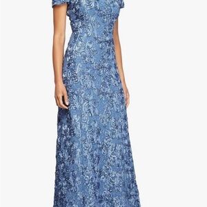 Elegant Blue Lace Evening Gown